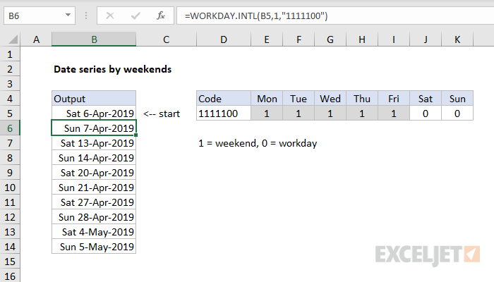 series-of-dates-by-weekends-excel-formula-exceljet